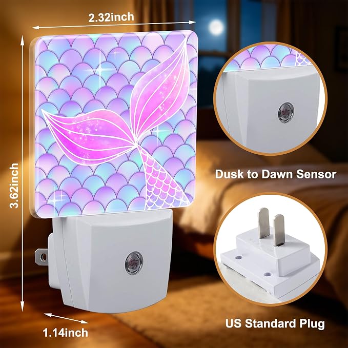 Night Lights Plug into Wall, Mermaid Night Light with Dusk to Dawn Smart Sensor for Bedroom Bathroom Hallway Kitchen, Led Nightlights for Boys Girls Women Men