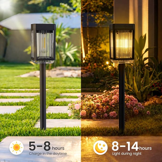 10-40 LM Solar Pathway Lights 3 Brightness Modes 12 Pack | Solar Lights Outdoor Waterproof IP65 Garden Lights Solar Powered for Walkway Driveway Yard Patio Decor (Warm White)