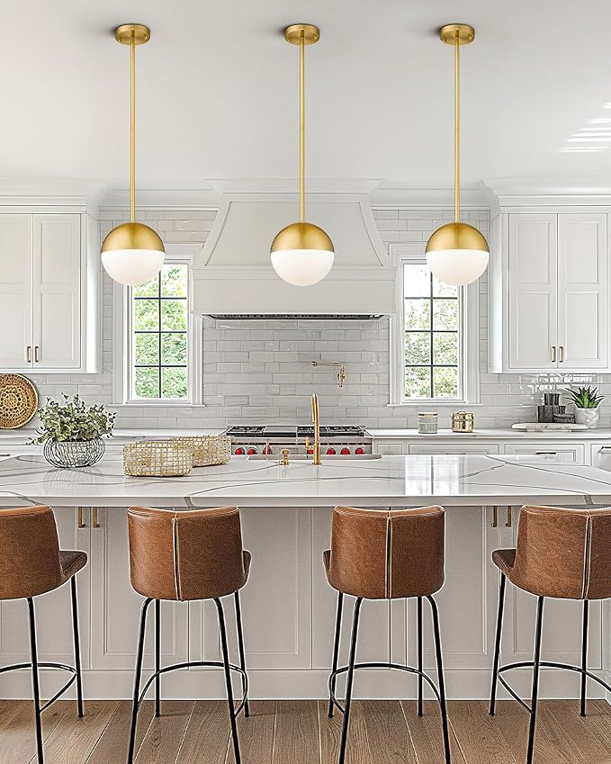 Modern Pendant Lighting Gold Globe Pendant Light Fixture, Mid Century Chandelier One Light Hanging Fixture for Kitchen Island, Adjustable Indoor Lighting for Dinning Room Bedroom, LMS-187