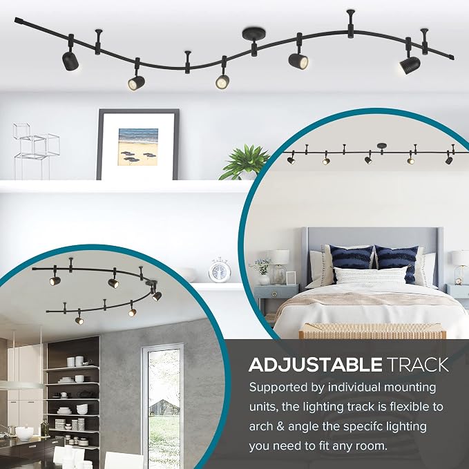 Catalina Lighting 19657-002 Transitional 5-Light Flexible Track Lighting Kit with Metal Shades, LED Bulbs Included, 96", Dark Bronze
