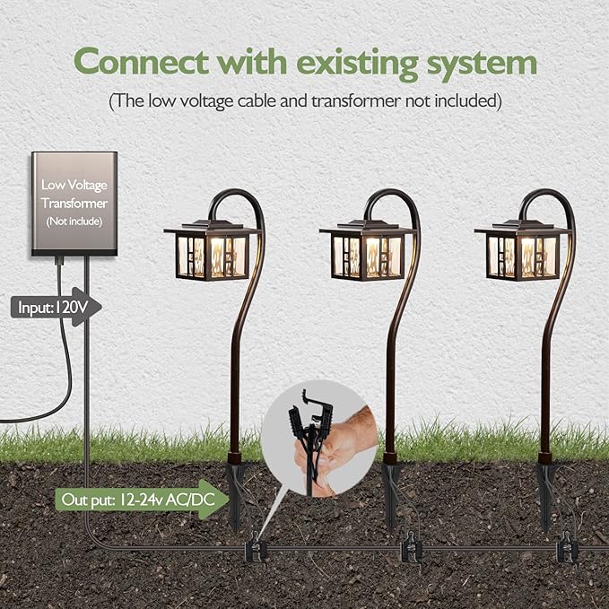LITFIT Low Voltage Landscape Lighting Lanterns, 3W 185lm Oil-Rubbed Bronze Outdoor Pathway Lights for Garden, Die-Cast Aluminum, Waterproof, Outside Lights for House, 50,000H Integrated LED, 4Pack