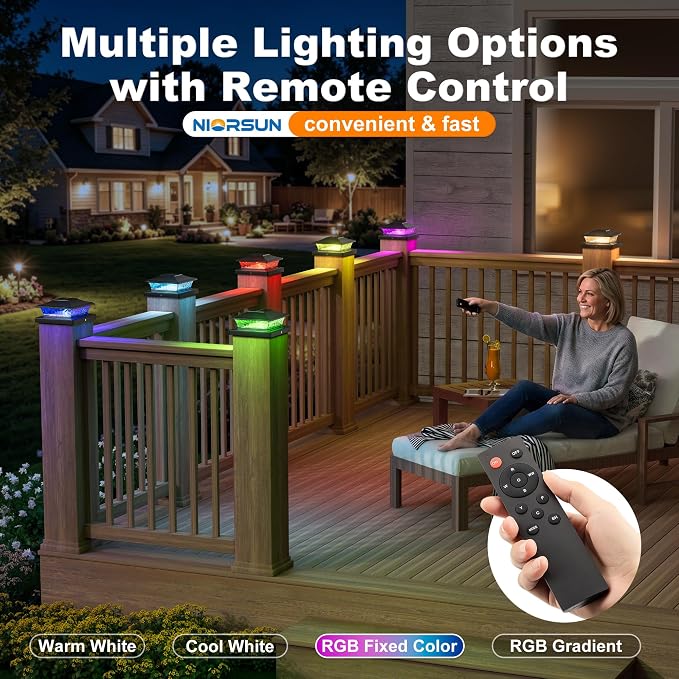 4x4 Post Solar Lights Color Changing with Remote, 6 Pack Black | RGB Solar Post Lights, 4x4 Post Caps Wood Vinyl,5x5 Vinyl & 6x6 Wood,IP64 Waterproof Fence Post Solar Lights Outdoor for Deck