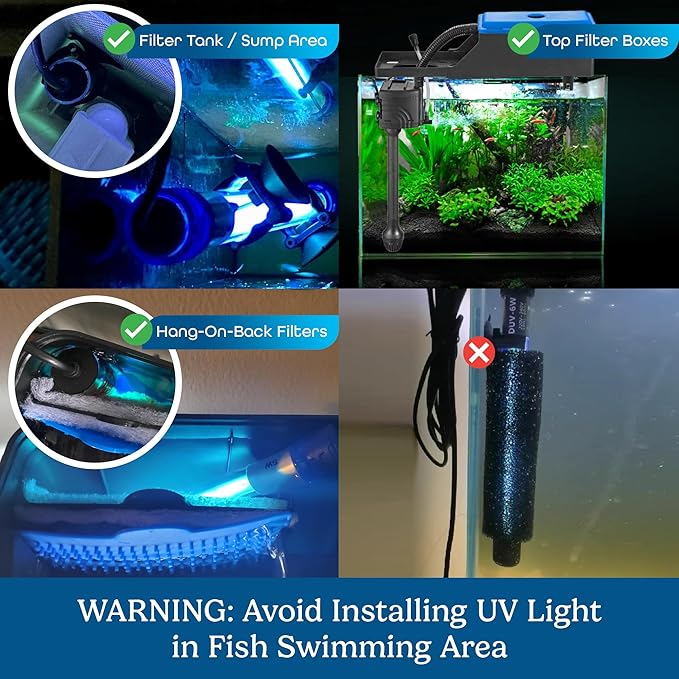 11W UV Light for Aquariums with 4 Timer Modes | UV-C Light for Sump Filters, Top & Bottom Filter Boxes, External Filter Chambers, Hang-On-Back Filters & Small Ponds – Keeps Fish Tanks Clear & Healthy
