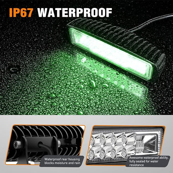 Nilight 6 Inch Green LED Light Pods 2 PCS 60W Flood Spot Combo Beam Off Road Driving Fog Fishing Hunting Emergency Safety Signal Trailer Lighting for 12V 24V ATV UTV Pickup Truck Tractor Boat