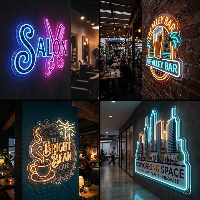 Custom Logo Neon Sign, UV Printed LED Sign for Business, Office & Salon | Personalize your logo or image with UV printing for storefronts, offices, salons, studios, clubs, bands, parties and events.