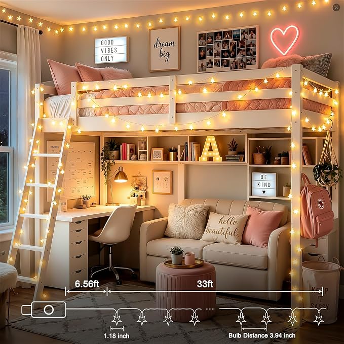 JMEXSUSS 100 LED Star String Lights USB Plug in, 33Ft Fairy Lights | Remote, Waterproof Hanging String Lights Indoor for Bedroom Tent Loft Bed Classroom Dorm Decor, Warm White