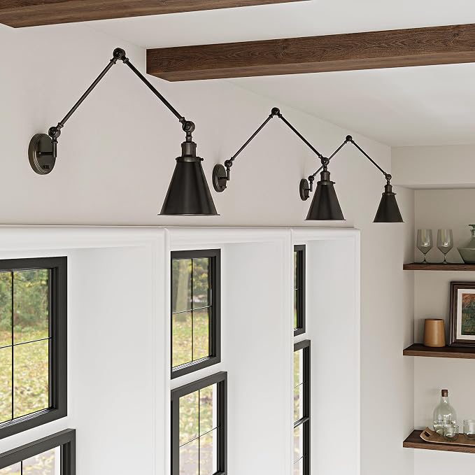 Plug in Wall Sconces Set of Two, Black Swing Arm Wall Lamp with 6.6FT Plug-in Cord and Knob Switch, Metal Wall Lights for Bedroom, Reading, Study Room, Office, Living Room (2 Pack)