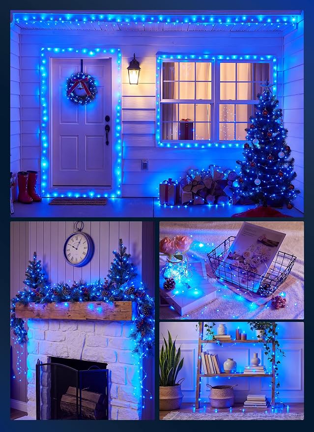 Minetom Fairy Lights Plug in, 33Ft 100 LEDs Waterproof Silver Wire Firefly Lights, Adaptor Included, Starry String Lights for Wedding Indoor Outdoor Christmas Patio Ramadan Decorations, Blue