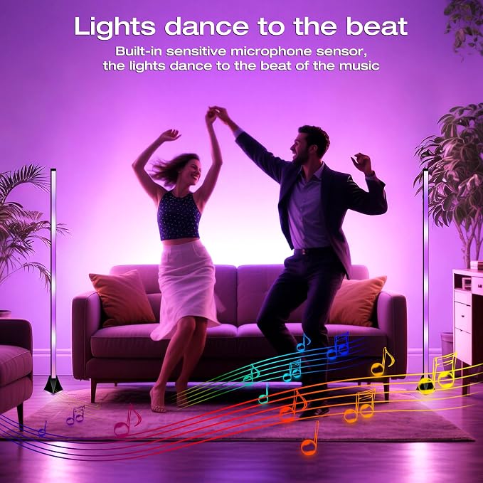 2 Pack Floor Lamp, Smart RGB LED Corner Lamp with App and Remote Control, Mood Lighting, 16 Million DIY Colors & 68+ Scene, Music Sync, Timer Setting for Living Rooms, Bedrooms, and Gaming Rooms