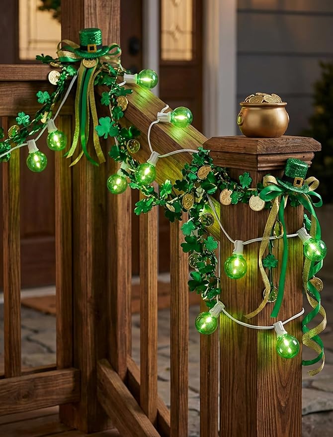 GOOTHY 25Ft G40 LED Outdoor Globe String Lights, Outdoor Christmas Decorations Lights with 27 Shatterproof Green Bulbs, Hanging Patio Light Waterproof for Irish-Themed Party Backyard Garden Wedding