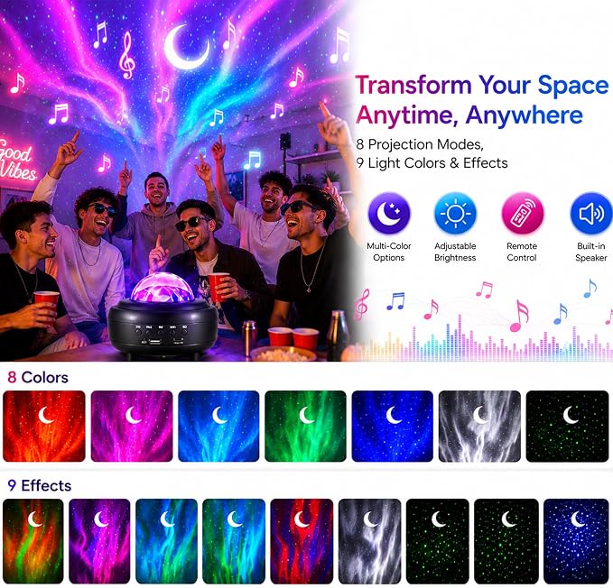 Galaxy Star Projector Light, 3-in-1 Galaxy Projector with Bluetooth Speaker, Northern Lights Aurora Projector Night Light for Kids Adults, Starry Night Light for Bedroom Gaming Room Home Office Decor