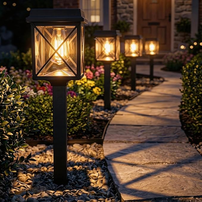 XMCOSY+ Solar Lights Outdoor, 12 Pack Bright Pathway Lights for Landscape | Adjustable Brightness, 3 Color Modes, Up to 15H Runtime, Solar Powered Outdoor Lights for Garden, Yard, Pathway, Landscape