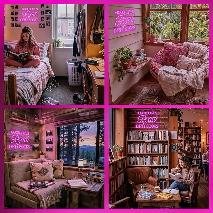 LED Neon Sign for Wall Decor Good Girls Read Dirty Books Neon Light USB Powered Dimmable for Home Book Party Gift Bedroom Book Lover Home Library
