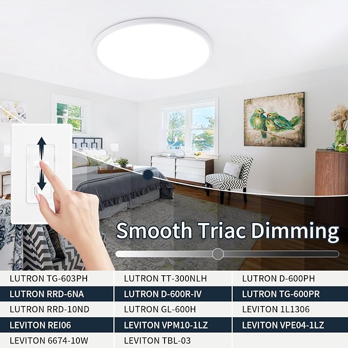 MOONSEA 20 Inch LED Dimmable Flush Mount Ceiling Light Fixture 40W Round | Adjustable 3000K/4500K/6000K, 4000LM Bright Kitchen Light Fixture, 10-100% Brightness Adjustable, 0.98in Low Profile