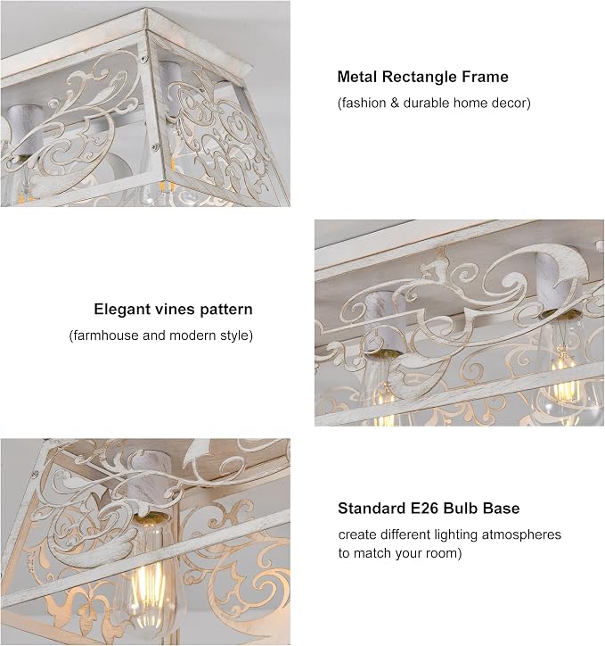 Garwarm 45 Inch 6-Light Rectangular Chandelier, Flush Mount Ceiling Light | Modern Dining Room Light Fixture, Kitchen Ceiling Light for Long Dining Tables, Kitchen Islands, Living Rooms Large Spaces