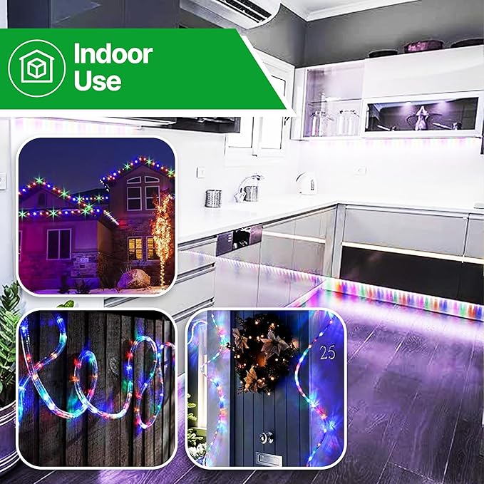 Tupkee LED Rope Light Multi-Color - for Indoor and Outdoor use, 24 Feet (7.3 m) - 10MM Diameter - 144 LED Long Life Bulbs Rope Tube Lights - Pack of 2