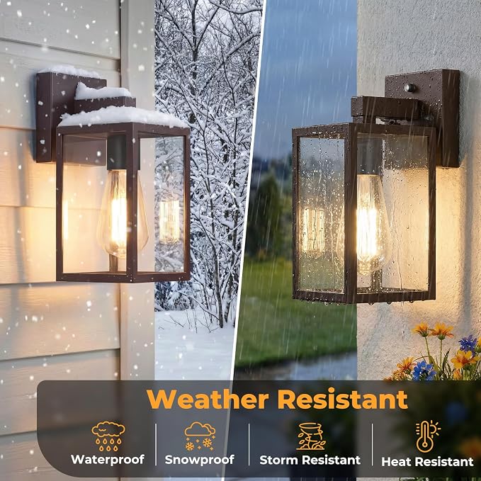 2 Pack Dusk to Dawn Outdoor Wall Light Fixtures, Exterior Porch Light, Waterproof Wall Sconces Lanterns, Sensor Lighting Wall Mount for House Doorway Garage, Dark Chocolate