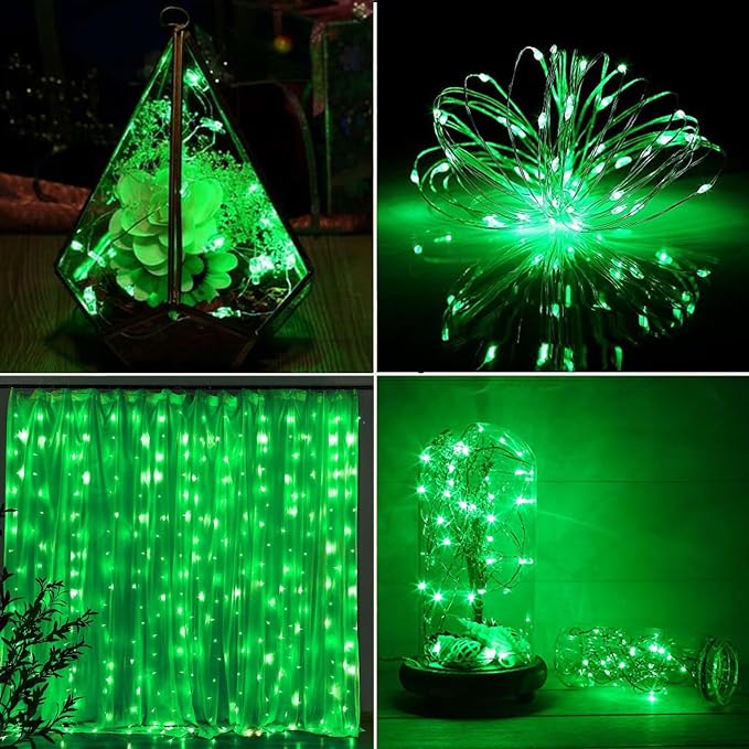 4 Pack Fairy Lights Battery Operated Halloween String Lights Timer Green | Each 16FT 50 LED, Bendable Cuttable Waterproof Wire, Fairy Lights Battery for Indoor Outdoor Halloween Eve Party Home Decor