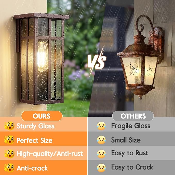 Outdoor Wall Light Fixtures, Modern Brown Porch Wall Lanterns | Waterproof Construction & Durable Metal, Rust-Resistant, Quick & Easy Installation, Clear Glass Shades & Standard E26 Socket