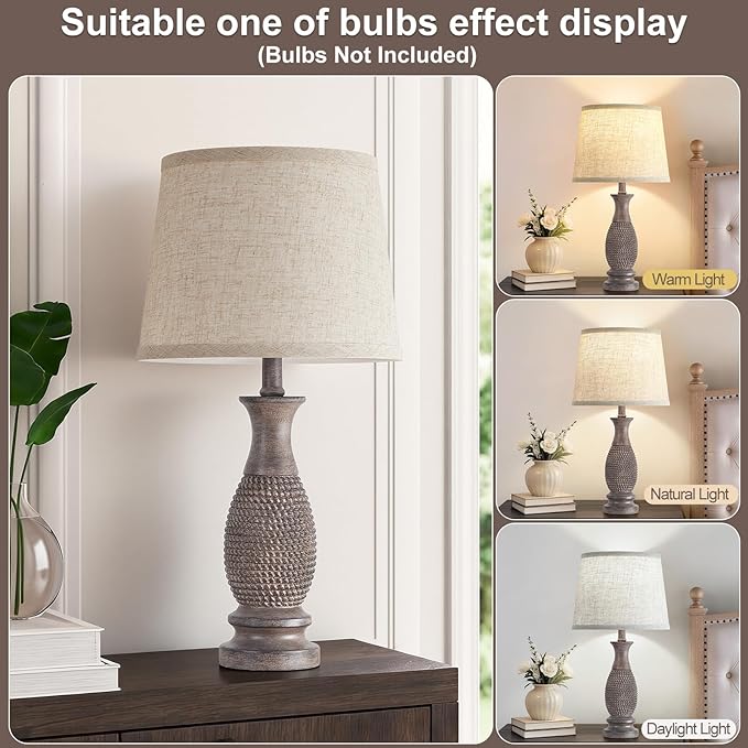 EJIAXIN Table Lamps Set of 2-21.6" Resin Farmhouse Bedside Lamps for Bedroom Living Room, Rustic Nightstand Bedroom Lamp with Rotary Switch for Night Stand End Table