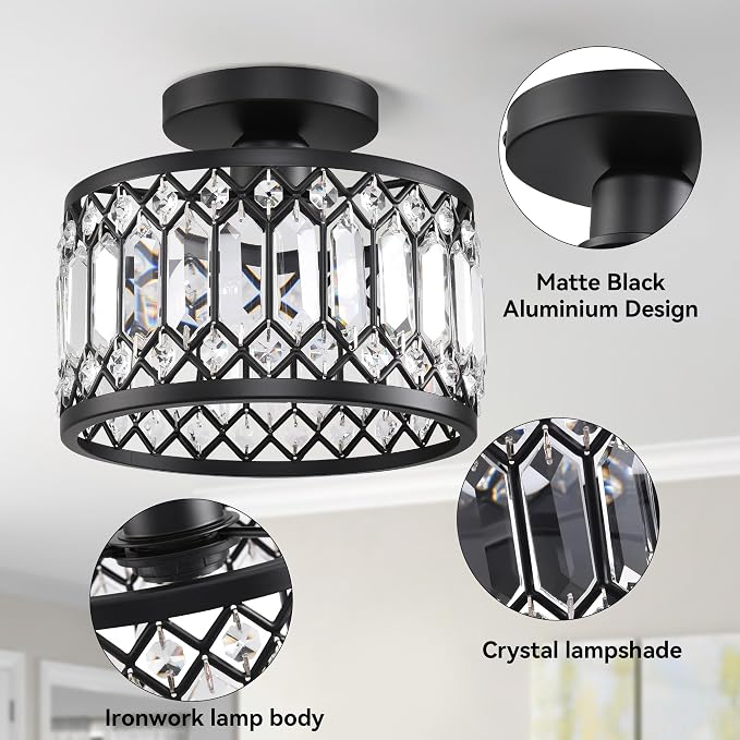 Semi Flush Mount Ceiling Light,Industrial Semi Flush Mount Ceiling Light,Industrial Black Light Fixtures Ceiling Mount, Chandelier Kitchen Lighting Black Flush Mount Light,Vintage Light Fixture