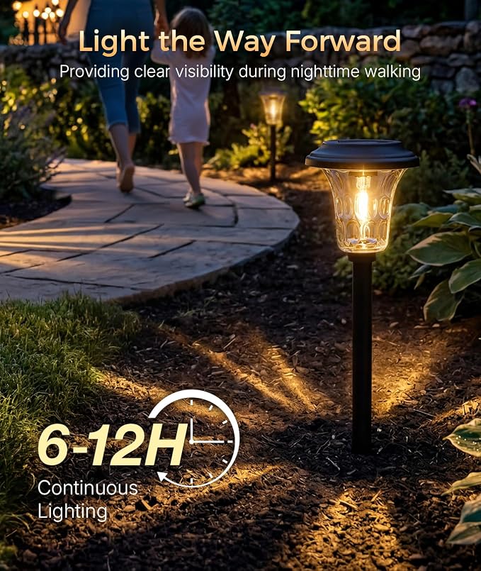 XMCOSY+ Solar Lights Outdoor, 4 Pack Solar Pathway Lights Outdoor | Long Lasting, Bright 40LM Metal Garden Light for Yard, Driveway, Walkway, Backyard, Auto On/Off (Warm/Cool White)