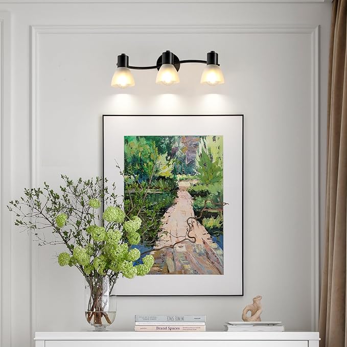 KEESFU 3 Light Track Lighting Fixtures Ceiling,Adjustable Directional Ceiling Lights with Glass Shade,Industrial Ceiling Spotlight for Kitchen Over Sink Bedroom Hallway Living Room,E12base.