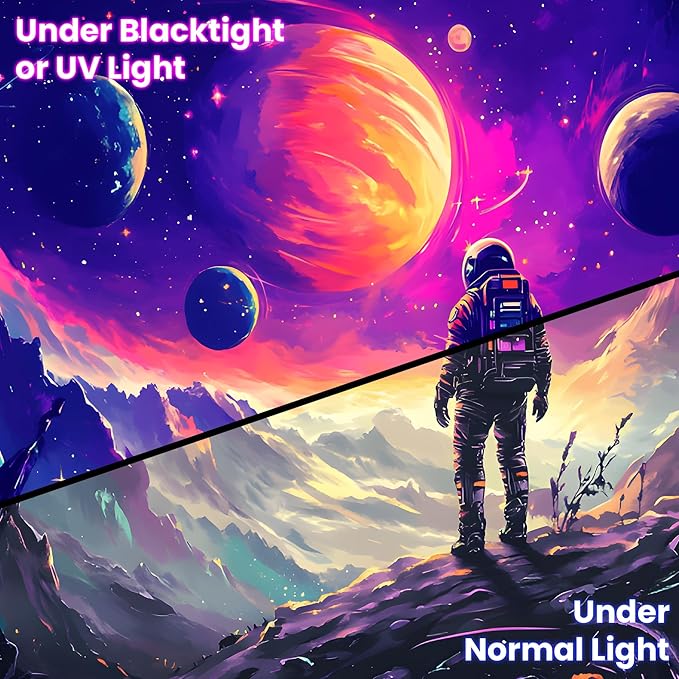 BVBOX Blacklight Space Astronaut Tapestry UV Reactive Galaxy Planet Glow in Dark Tapestries Black Light Poster Neon Wall Hanging Art for bedroom Living Room (Astronaut & Star-1M)