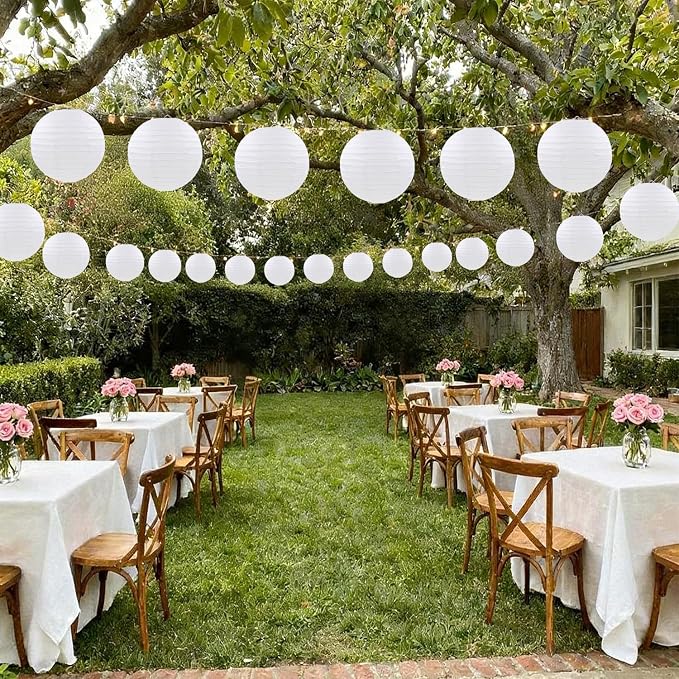 White Paper Lanterns Party Decorations, Hanging Paper Lanterns for Birthday Wedding Baby Bridal Shower Christmas New Year Party Decoration (12 PCS)