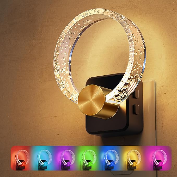 L LOHAS LED Night Lights Plug into Wall, Changing RGB Night Light | Dusk to Dawn Sensor, 180° Rotatable Bubble Nightlight Plug in Wall for Halloween, Christmas, Holiday, Hallway