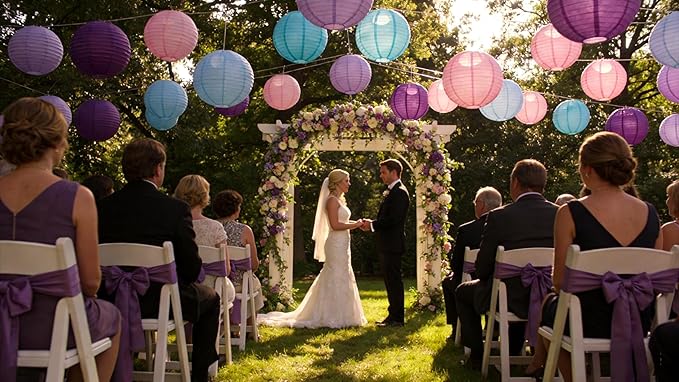 Pastel Paper Lanterns Set (12 Pcs) - 6/8/10 Inch Nilan, Pink, Purple, Lavender & Blue Round Hanging Paper Lanterns for Party Decor, Baby Showers, Weddings & Bedroom Accents