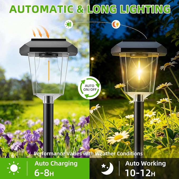 16Pack Solar Pathway Lights Outdoor, Warm White LED Waterproof Solar Lights | Garden Light Solar Powered, Long Lasting, Auto On/Off, 3000K, Stake Landscape Lighting for Outside, Walkway, Lawn, Yard Decor