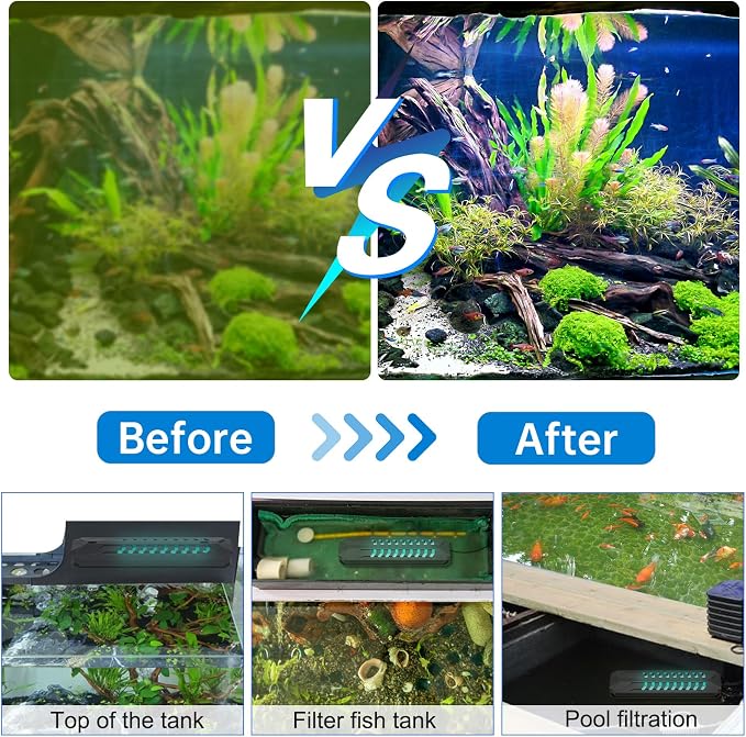 Aquarium Clean Light，15W&18W&22W Submersible Light with Timer,Double Tube Aquarium Water Clean Green Clear Waterproof Clean Lamp for Pond,Swimming Pool (18W)