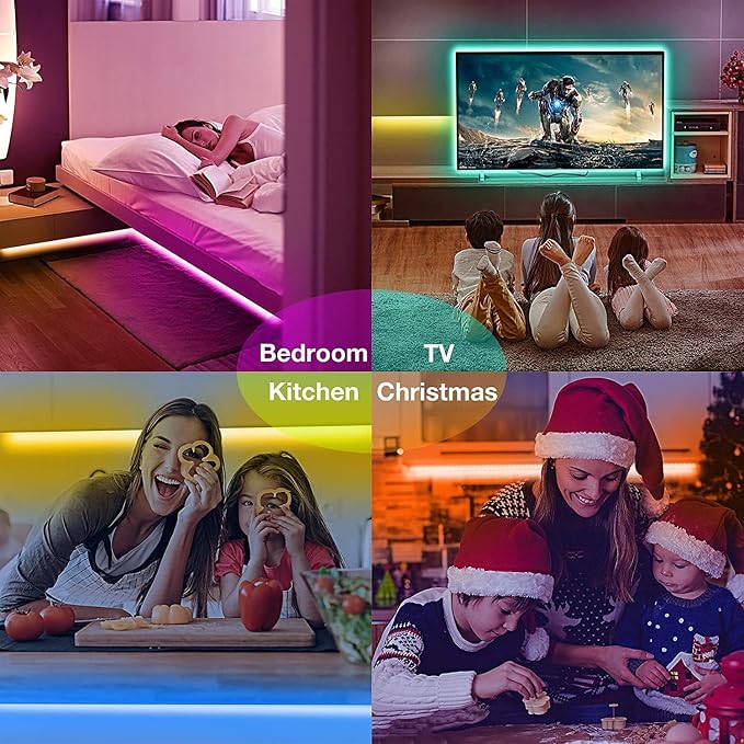 2x16.4Ft (32.8Ft) Battery Powered Led Strip Lights Two Sets of Strip Light | 4 AA Battery Box/USB RGB LED Lights, Remote and APP Control