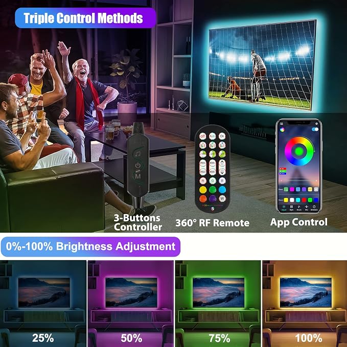 RGB LED Strip Lights 10ft/6 Pre-cut 1.64ft for 43-65 Inch TV Backlight | Color Changing Strip Light Music Sync, Remote,App Control,USB Powered Bias LED Lighting for Gaming Bedroom PC Monitor Cabinet