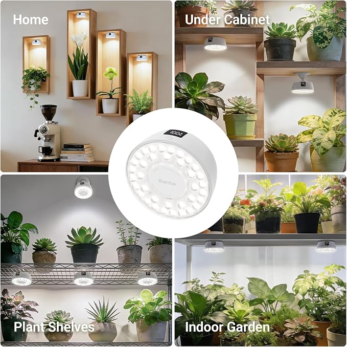 Barrina Orbgrow OG03C Rechargeable Puck Grow Light, 5000K, 2 Packs, White | Cordless Full Spectrum Plant Light for Indoor Plants, Magnetic & Touch Switch with Timer, Small Grow Lamp for Plant Shelf
