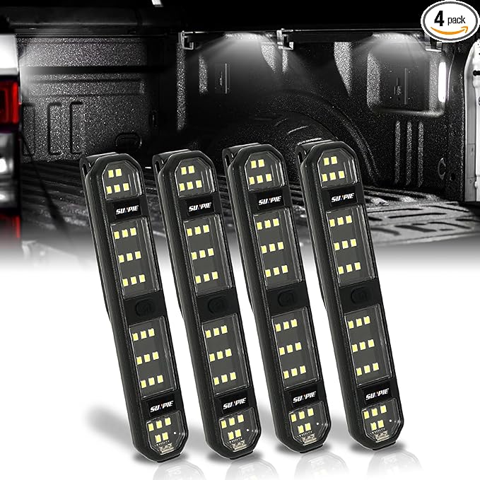 SUNPIE Interior LED Dome Lights with Magnetic for Car, Rear Trunk LED Roll Bar Lights Compatible with Jeep Wrangler, Truck, Tractor, ATV, UTV, SXS; Rechargeable Interior Lighting for Cars 4 Packs