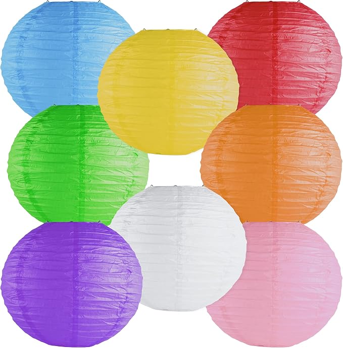 Super Z Outlet 8" Colorful Assorted Chinese/Japanese Hanging Paper Lanterns Metal Frame for Home Lamps, Party, Event Decoration (8 Pack)