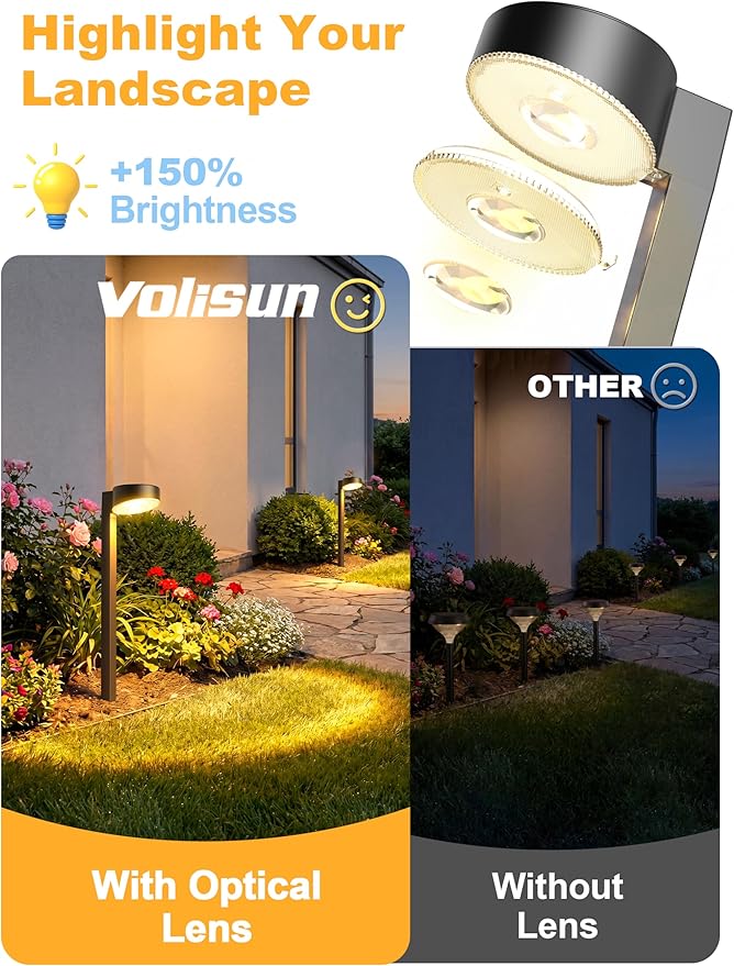 VOLISUN 8 Pack Solar Pathway Lights Outdoor, Brighter LED Solar Lights Outdoor Waterproof, Modern Path Light for Yard Garden Walkway Driveway Lawn, Black