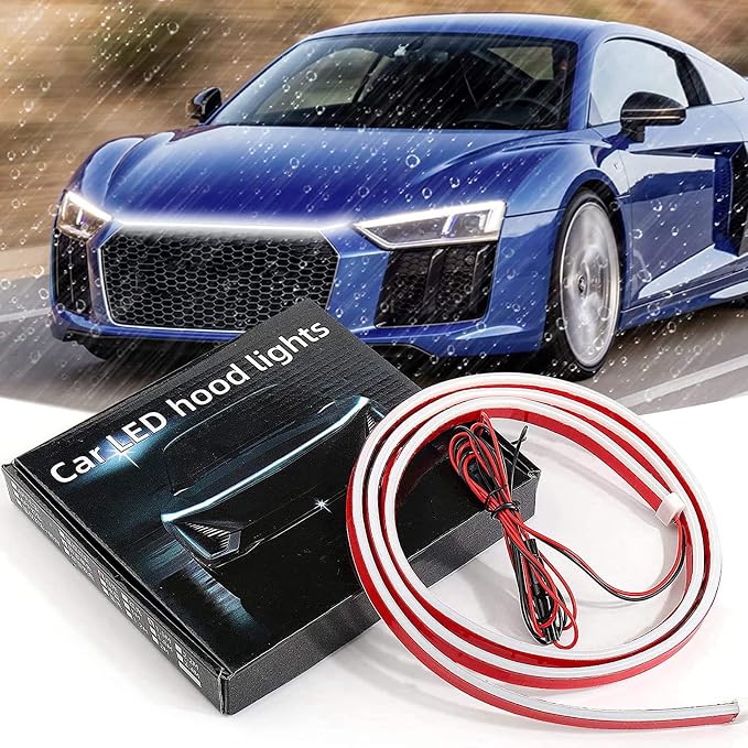Car LED Hood Light Strip for Cars, SUVs, Trucks, White, 59 Inch | 12V, Flexible Waterproof, Universal Daytime Running Lights, Dynamic Scan Start-up Effect, Super Bright Bonnet Lights