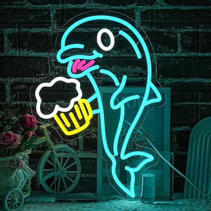 Dolphin Beer Neon Sign for Wall Decor, USB Powered Bar Neon Light, Dolphin Beer Led Light Sign for Bar, Bedroom, Man Cave, Business, Game Room