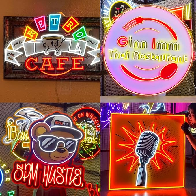 Custom Neon Sign Logo for Business, Plug/Battery Operated LED Picture Signs | Dimmable/RGB Neon Light, Easy Hanging/Wall LOGO Customizable UV Printed for Shop Bar Spa Office Room, Personalized Home Decor