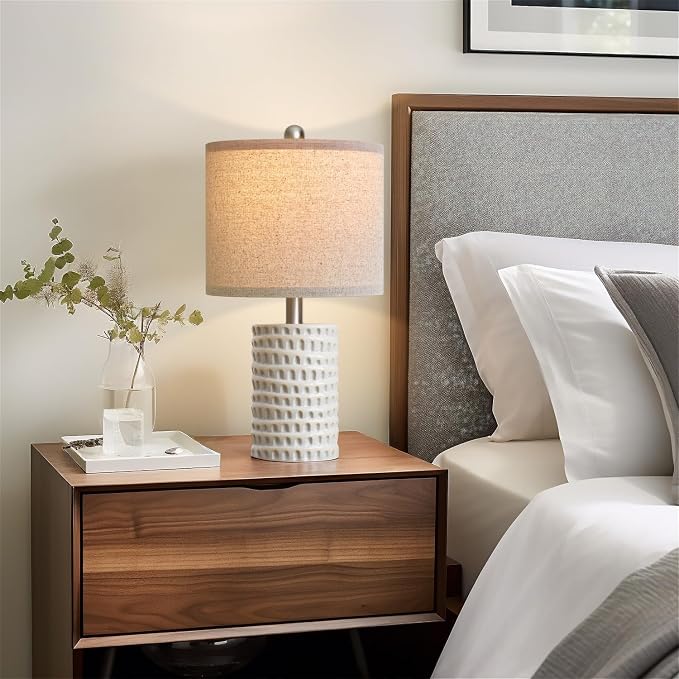 PORTRES 18.25" Modern Accent Ceramic Table Lamps Set of 2 for Bedroom White | Bedside Lamps for Night Stands, Small Living Room Lamp Reading Office Dorm Farmhouse Nightstand Lamp End Table Lamps Decor
