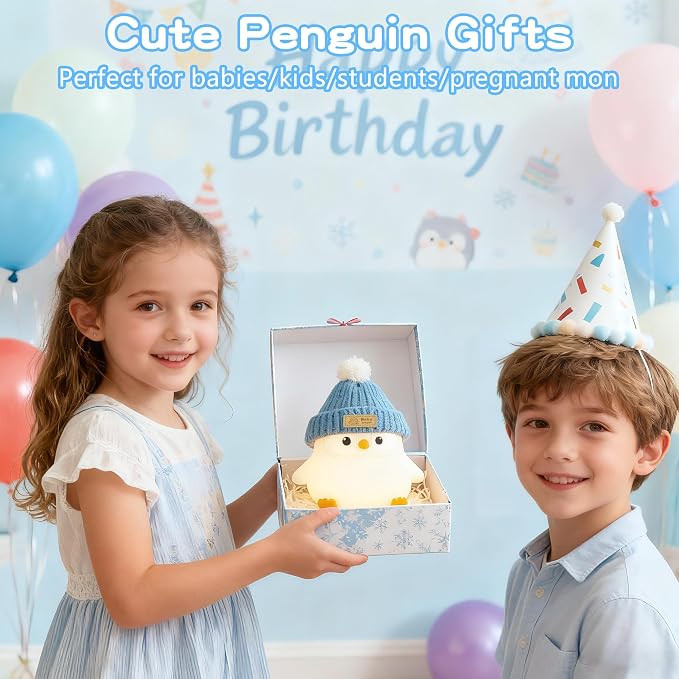 FAMIDUO Penguin Night Light for Kids, Silicone Nursery Lamp with Knit Hat