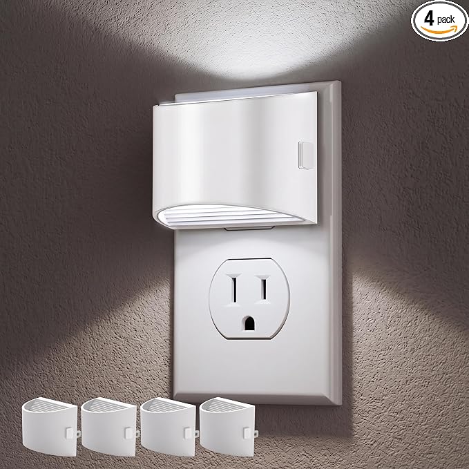 Night Light, Night Lights Plug into Wall, Adjustable, 5000K | 3 Level Brightness Adjustable Night Light, Dusk to Dawn Sensor Nightlights for Adults, Bedroom, Bathroom, Hallway, 4 packs