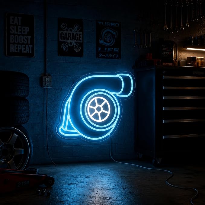 Turbo Neon Signs USB Powered, LED Garage Light for Man Cave Decor | Turbo LED Signs Wall Decor for Garages, Repair Shops, Workshops and Automotive Spaces