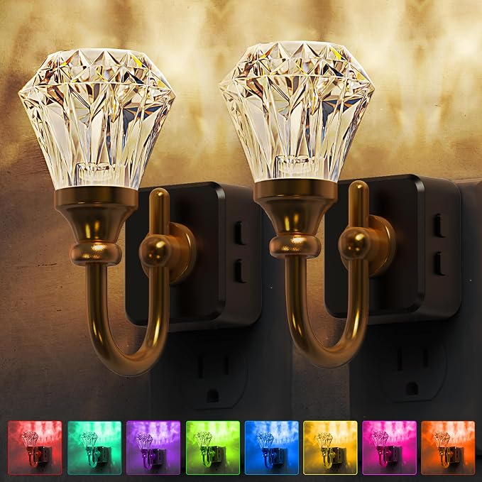 L LOHAS LED Night Lights Plug into Wall,RGB Floral Night Lights | 2 Pack 10-Color Changing, Auto Sensor, 3 Brightness Levels, Rotatable Plug in Nightlight for Bedroom, Nursery, Hallway, Gift