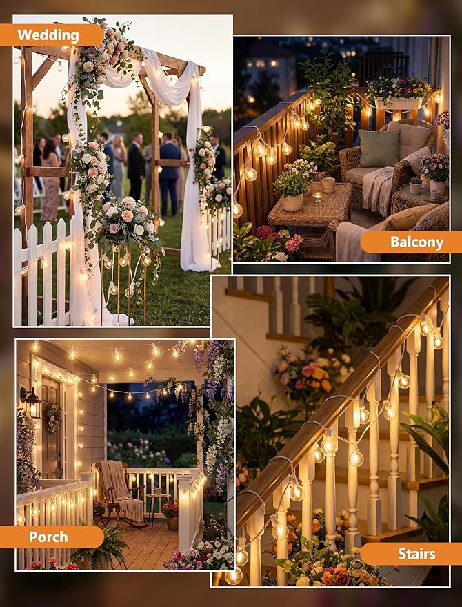 100FT G40 LED White String Lights Outdoor, Connectable Patio Globe String Lights with 52 Shatterproof LED Bulbs, Waterproof Backyard Hanging Lights for Wedding Porch Garden Bistro Deck Balcony Decor