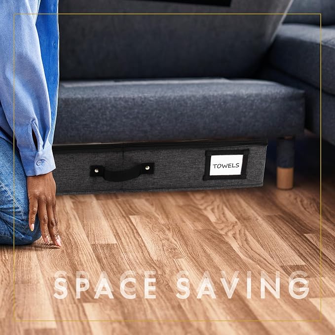 Under Bed Storage, Large 2pc with Lid, Dark Gray | Drawer-style pull-out design, Fits blankets, clothes, fabric & shoes, Bins with lids, Bedroom & closet storage