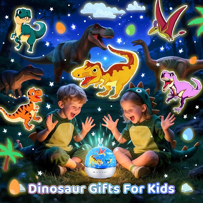 One Fire Dinosaur Night Light Projector, with 15 Films & Bluetooth Music | Remote-Controlled Ocean Projector, Rechargeable Star Night Light for Kids, Sound Machine Dinosaur Gifts for Boys.